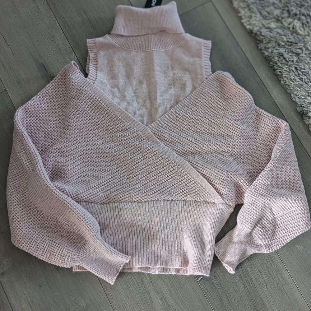 Nora Cora Elegant Blush Cowl Neck Sweater With Off The Shoulder Sleeves